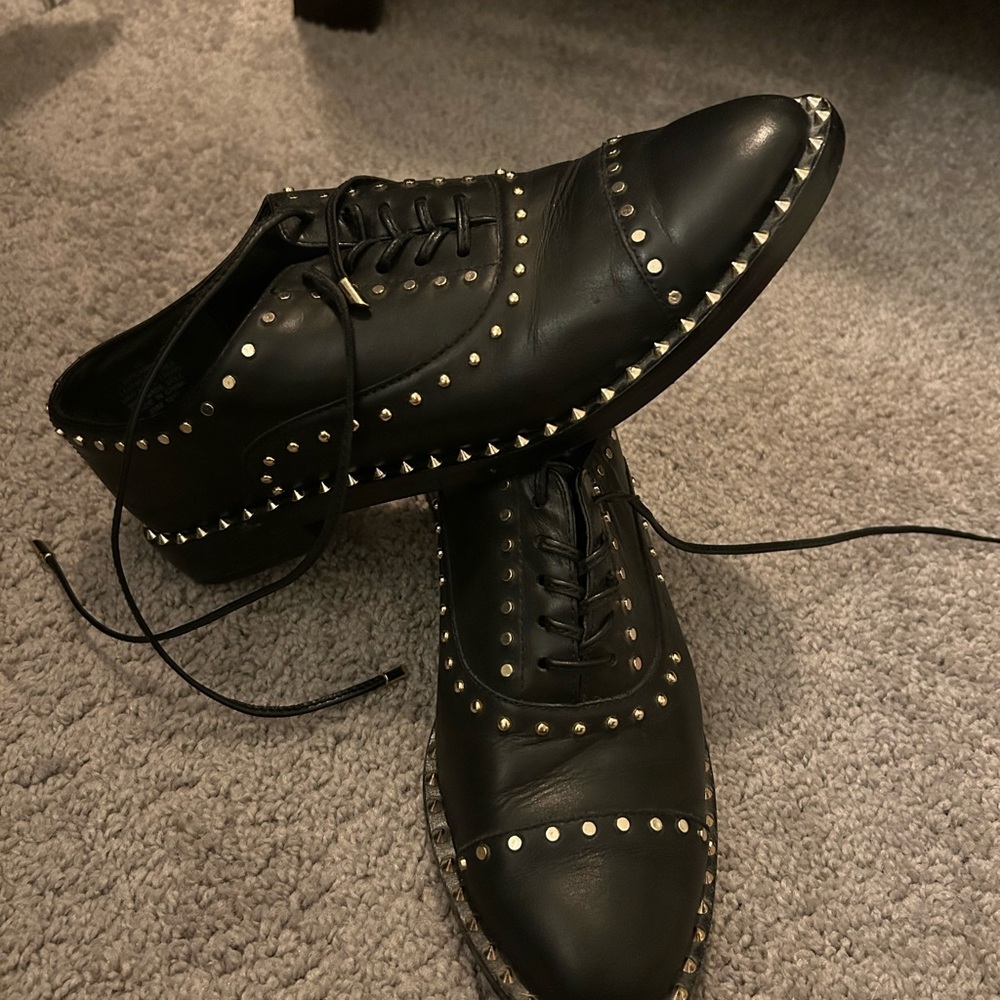 Nine West Black Leather Studded Oxford Shoes Women’s 8M Punk Rock Style